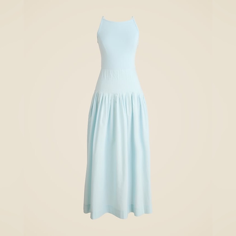 NWT J.Crew Pintuck mixy dress Large Edgewater Light Blue Preppy Midi Flowy - Picture 4 of 14